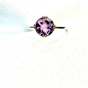 STERLING SILVER & 18K GOLD PLATED RING WITH AMETHYST SOLITAIRE
